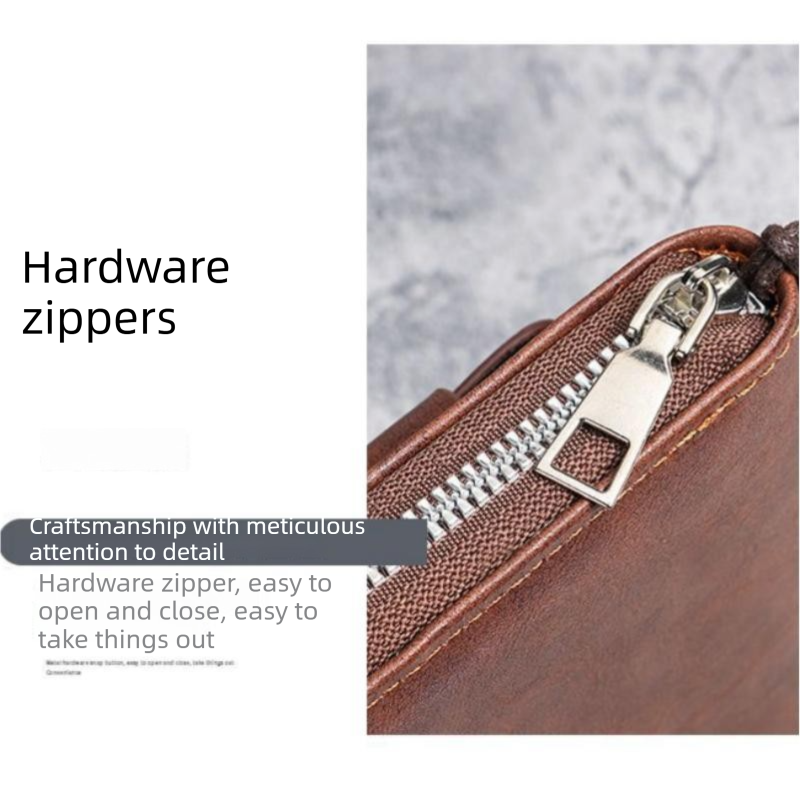Brown Retro Leather 2-in-1 Men's Wallet & Phone  storage pouch - Multi-Card Zipper Clutch with Front Pocket - Vintage Business Pocket for Phone & Cards