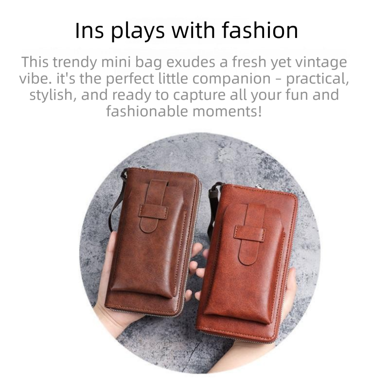 Brown Retro Leather 2-in-1 Men's Wallet & Phone  storage pouch - Multi-Card Zipper Clutch with Front Pocket - Vintage Business Pocket for Phone & Cards