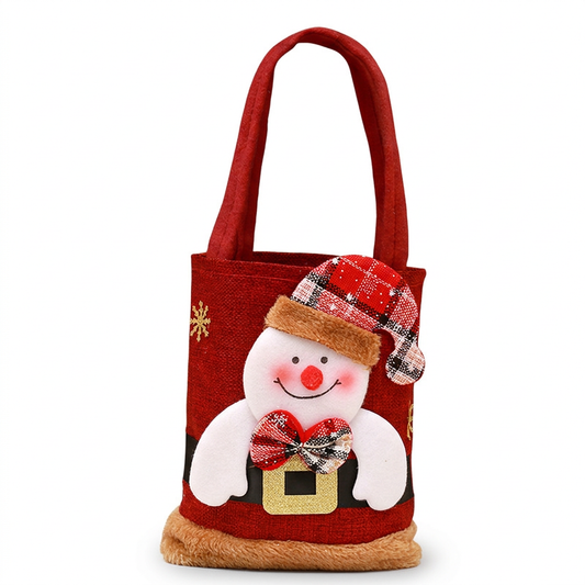Red Christmas Felt Gift Tote Bag with Cute 3D Doll - Snowman style Holiday Party Favor Bag for Xmas Treats & Decor