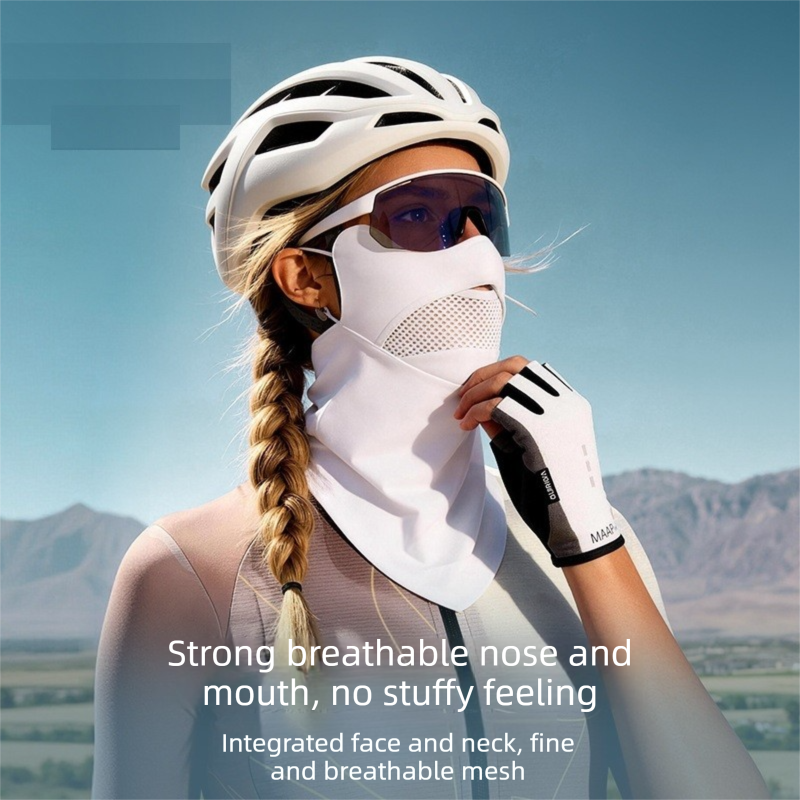 Black Breathable Cycling Face Shield & Neck Gaiter - UV Protection Sun Mask with Mesh Nose Vent for Summer Sports