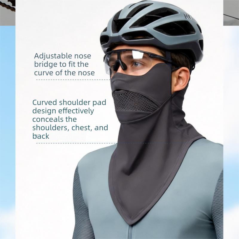 Black Breathable Cycling Face Shield & Neck Gaiter - UV Protection Sun Mask with Mesh Nose Vent for Summer Sports