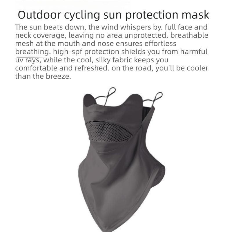 Grey Breathable Cycling Face Shield & Neck Gaiter - UV Protection Sun Mask with Mesh Nose Vent for Summer Sports