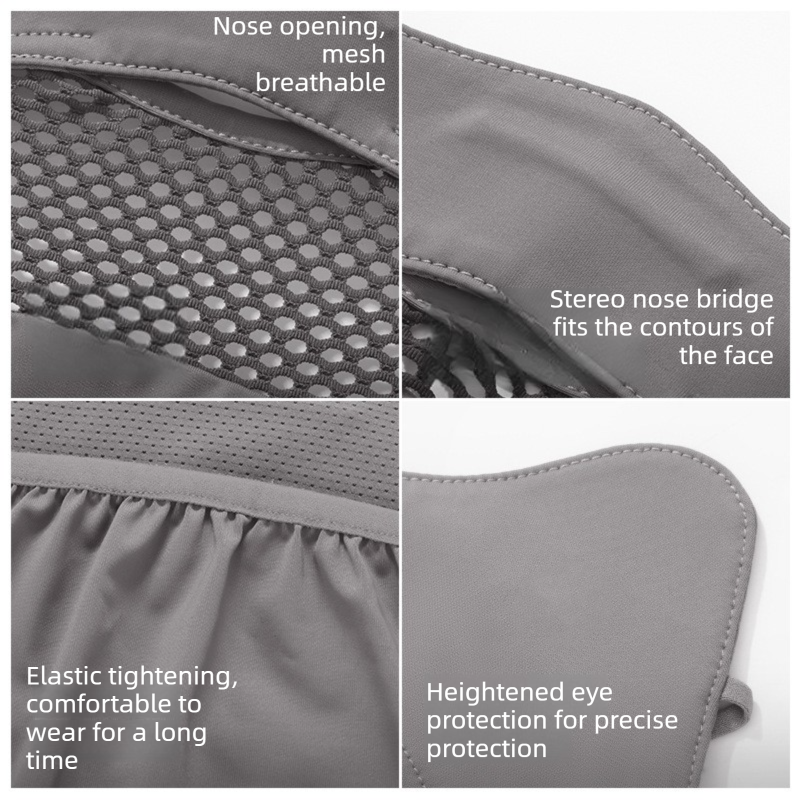 Grey Breathable Cycling Face Shield & Neck Gaiter - UV Protection Sun Mask with Mesh Nose Vent for Summer Sports