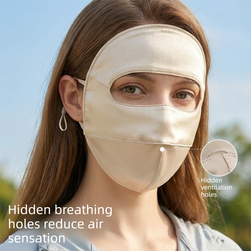 Black Luxurious Mulberry Silk Sun Protection Face Mask - Full Coverage Cooling Shield with Soft Wire Support