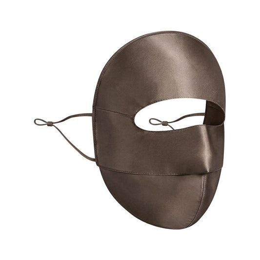 Brown Luxurious Mulberry Silk Sun Protection Face Mask - Full Coverage Cooling Shield with Soft Wire Support