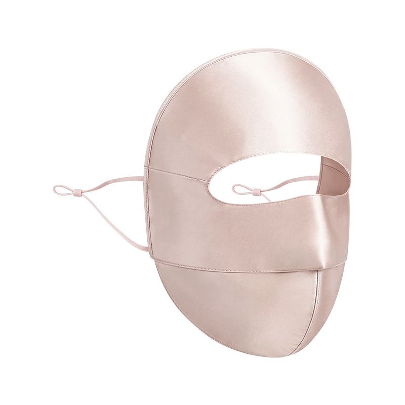 Pink Luxurious Mulberry Silk Sun Protection Face Mask - Full Coverage Cooling Shield with Soft Wire Support