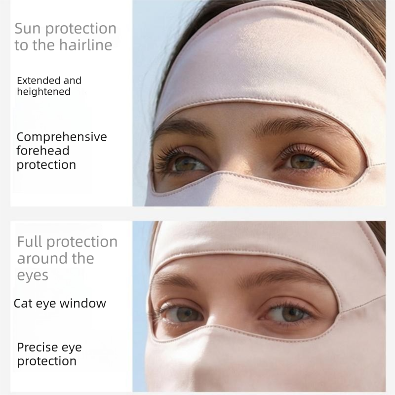 Pink Luxurious Mulberry Silk Sun Protection Face Mask - Full Coverage Cooling Shield with Soft Wire Support
