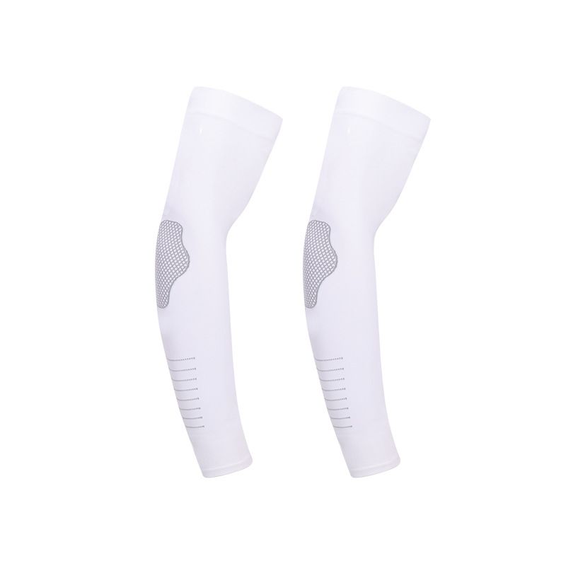 2 pairs White Cooling Arm Sleeves  Sun Protection - Nylon Spandex Blend - Lightweight Compression Elbow Support for Cycling Running Driving Outdoor Sports Heat Relief Breathable Fit