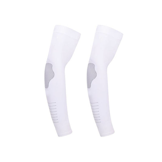 2 pairs White Cooling Arm Sleeves  Sun Protection - Nylon Spandex Blend - Lightweight Compression Elbow Support for Cycling Running Driving Outdoor Sports Heat Relief Breathable Fit