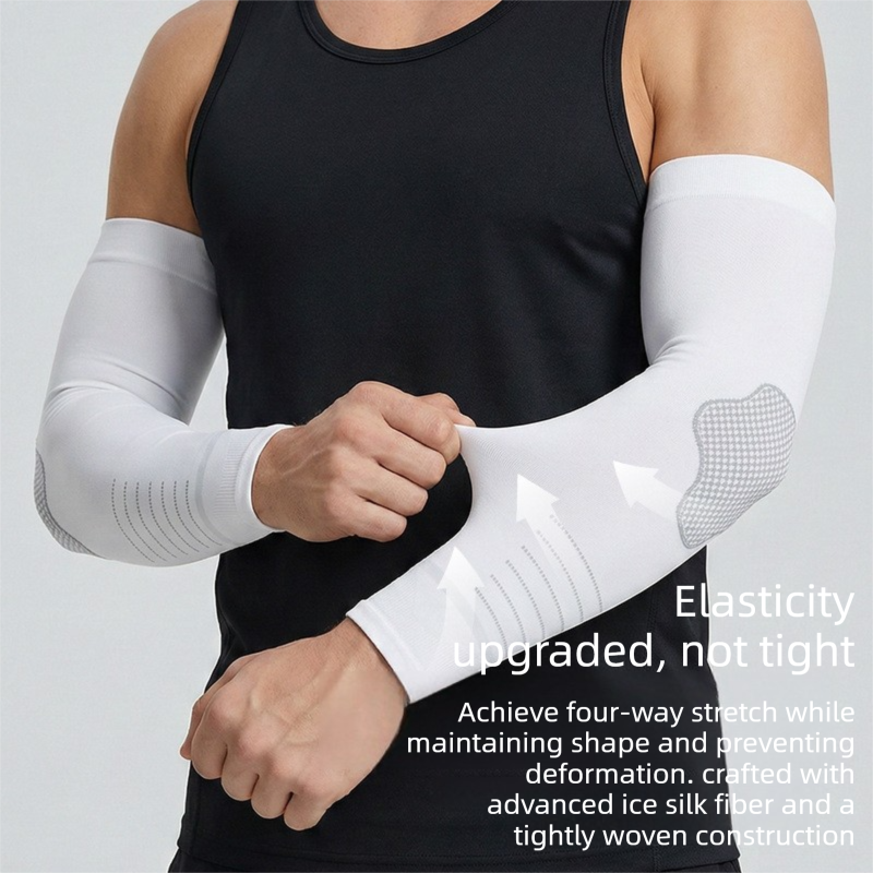 2 pairs White Cooling Arm Sleeves  Sun Protection - Nylon Spandex Blend - Lightweight Compression Elbow Support for Cycling Running Driving Outdoor Sports Heat Relief Breathable Fit