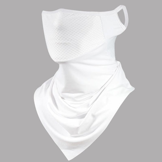 Cooling Neck Gaiter Face Cover - White Breathable Mesh Outdoor Sun Scarf with Ear Loops, Multi-Way Bandana for Cycling, Running, Hiking and Summer Activities