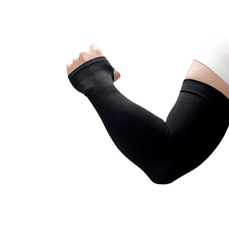 2 Pair Cooling Arm Sleeves with Thumb Hole - Black 38-40cm Breathable Stretch Sun Sleeves for Cycling, Running, Hiking, Fishing, Driving and Outdoor Activities