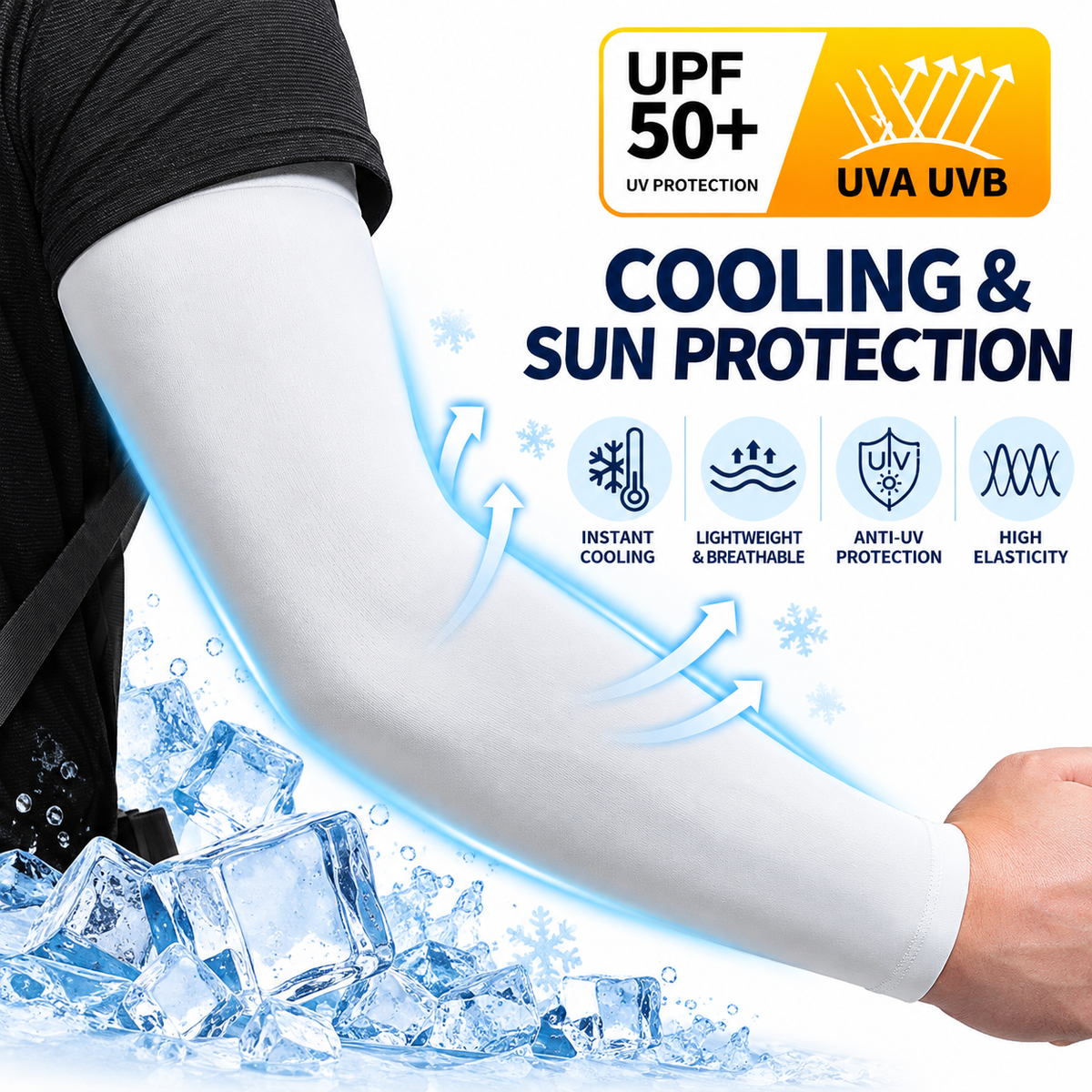 2 Pair Cooling Arm Sleeves with Thumb Hole - Black 38-40cm Breathable Stretch Sun Sleeves for Cycling, Running, Hiking, Fishing, Driving and Outdoor Activities