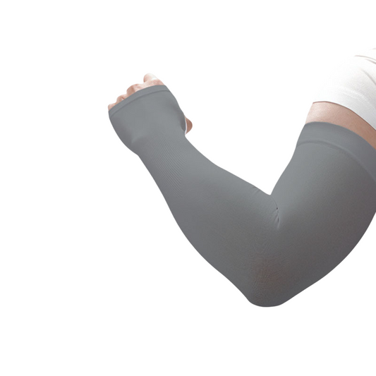 2 Pair Cooling Arm Sleeves with Thumb Hole - Gray 38-40cm Breathable Stretch Sun Sleeves for Cycling, Running, Hiking, Fishing, Driving and Outdoor Activities