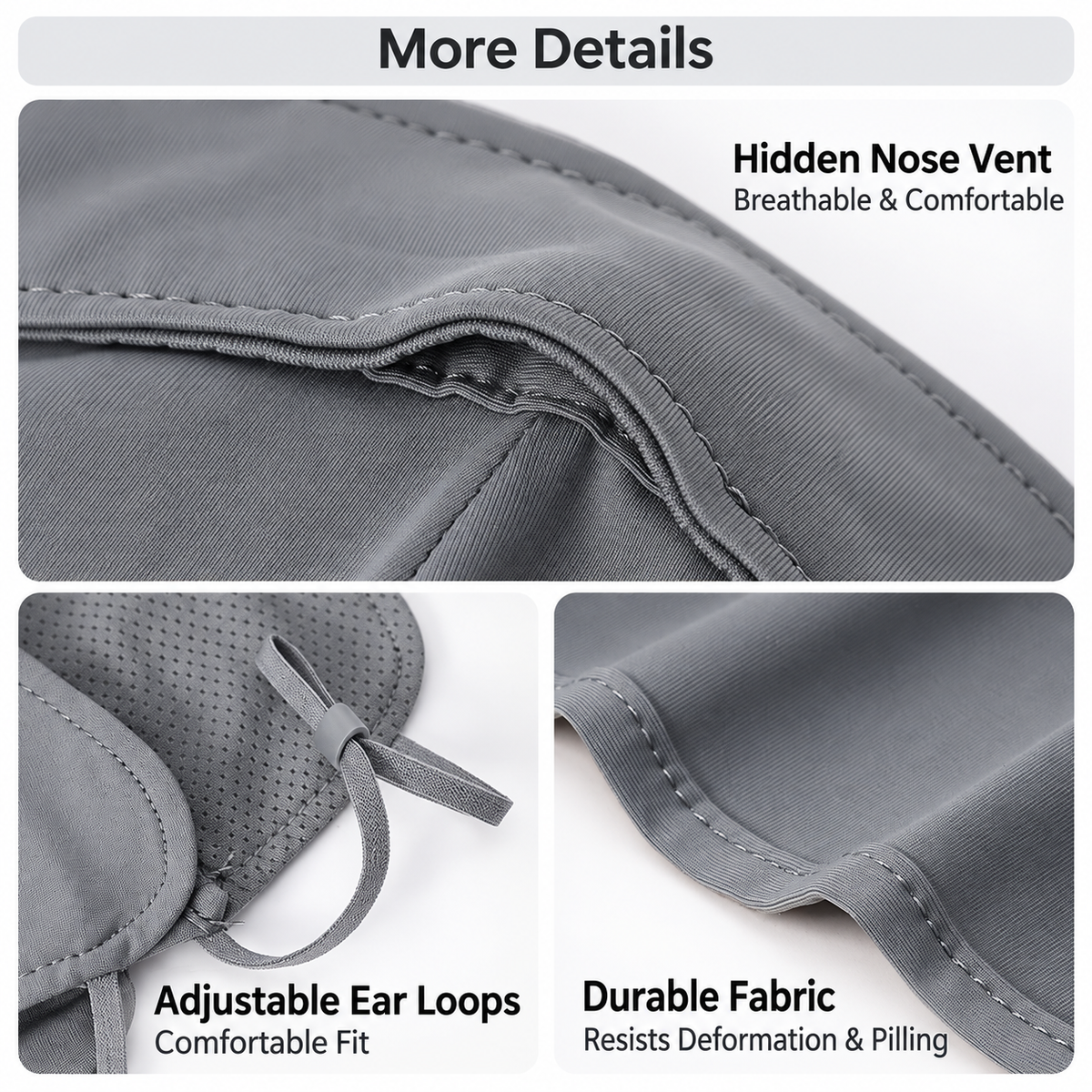 Light Gray Women’s Extended Sun Face Cover with Neck Drape - Breathable Outdoor Mask with Adjustable Ear Loops, Nose Vent and Structured Face Support for Cycling, Driving and Fishing