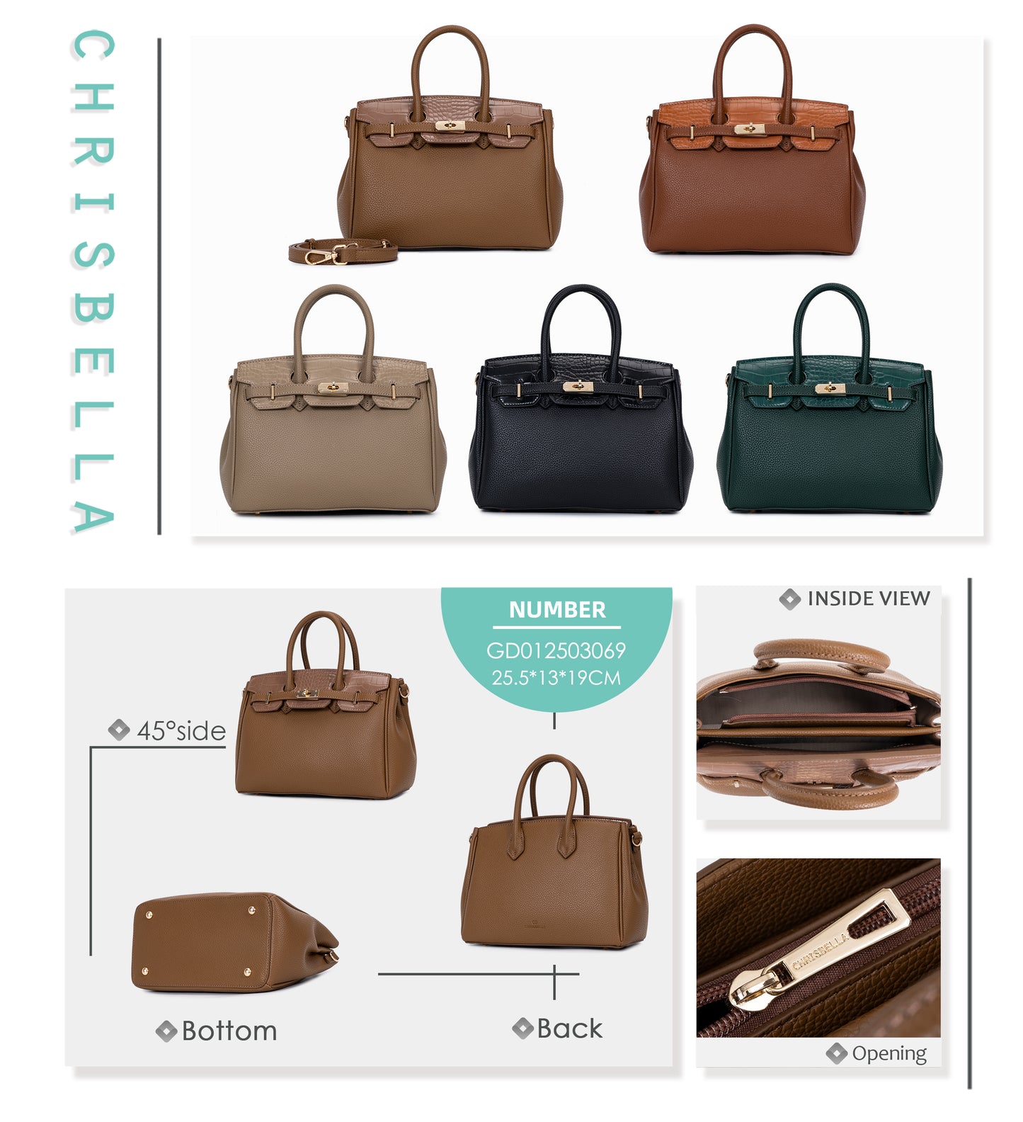 Chrisbella Elodie Leather Satchel-Green