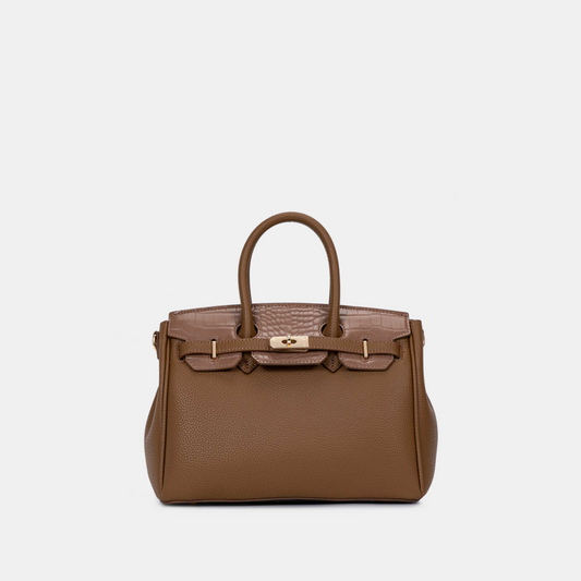 Chrisbella Elodie Leather Satchel-Khaki