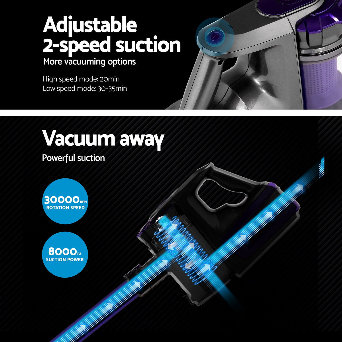 Devanti Stick Vacuum Cleaner Bagless Cordless 150W Purple